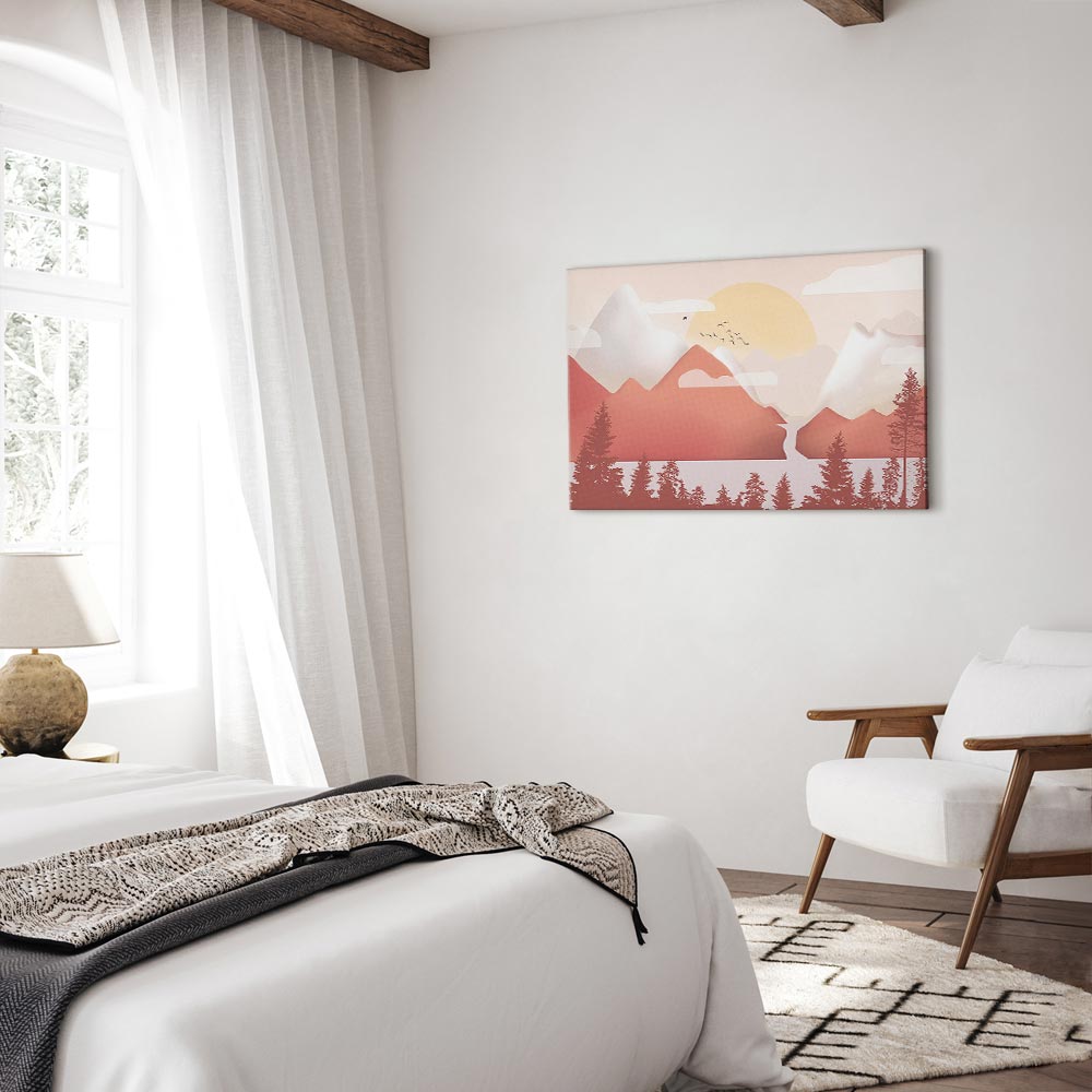 Sunset Lake Birds Landscape Canvas Print