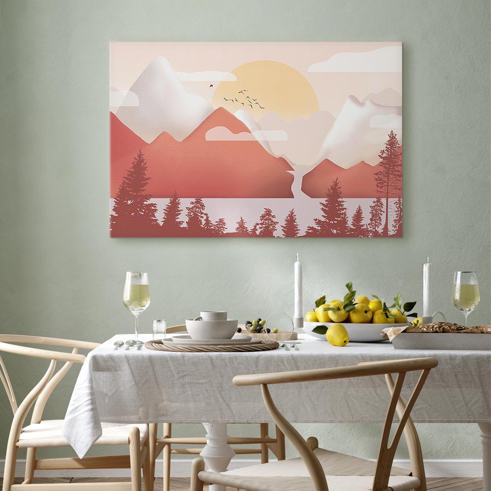 Sunset Lake Birds Landscape Canvas Print