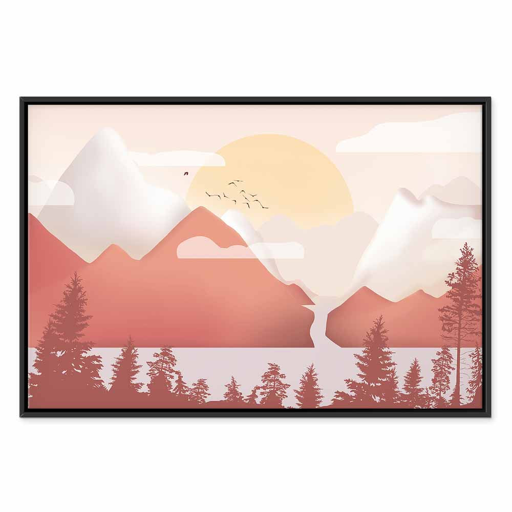 Sunset Lake Birds Landscape Canvas Print