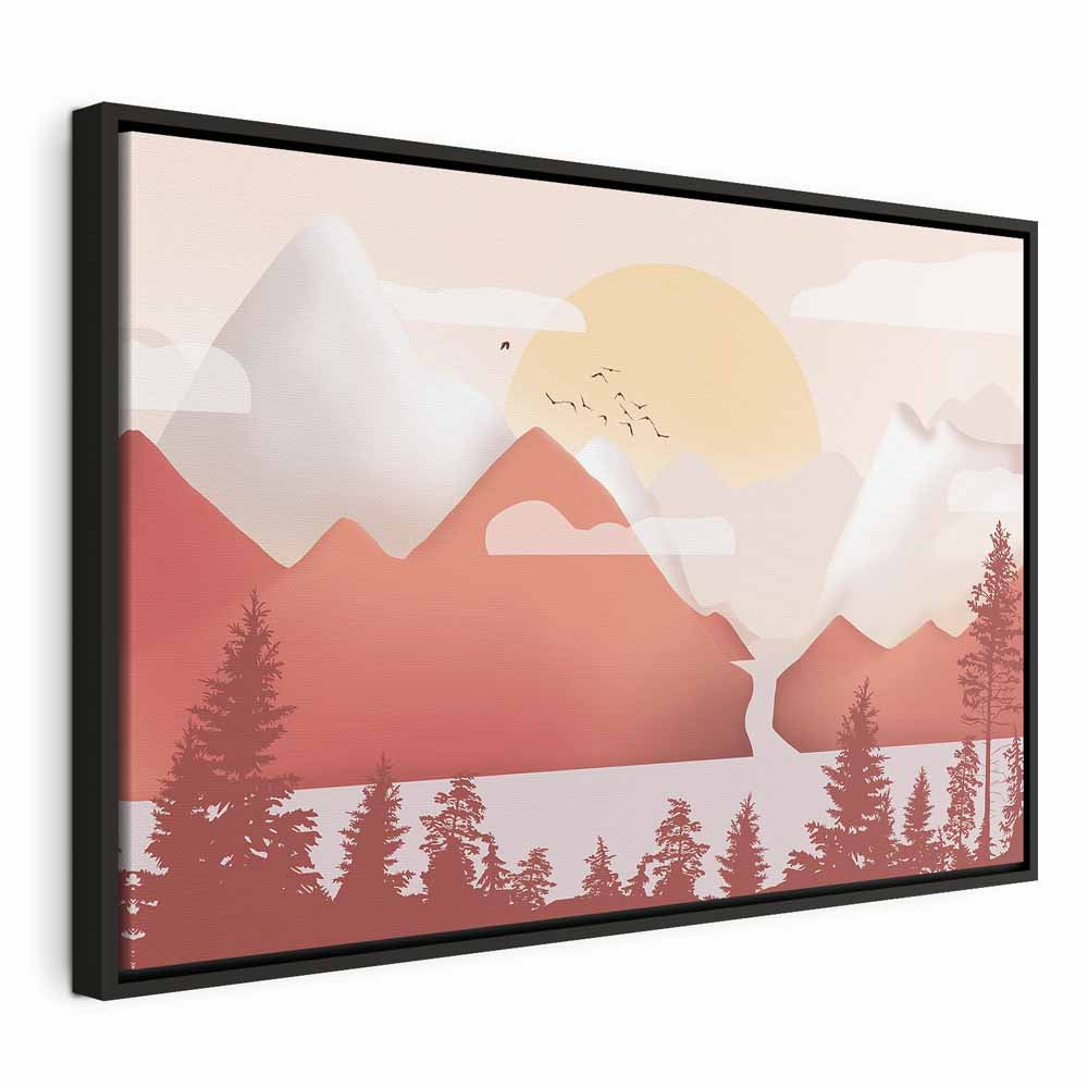 Sunset Lake Birds Landscape Canvas Print