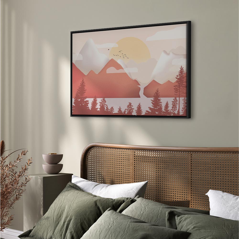 Sunset Lake Birds Landscape Canvas Print