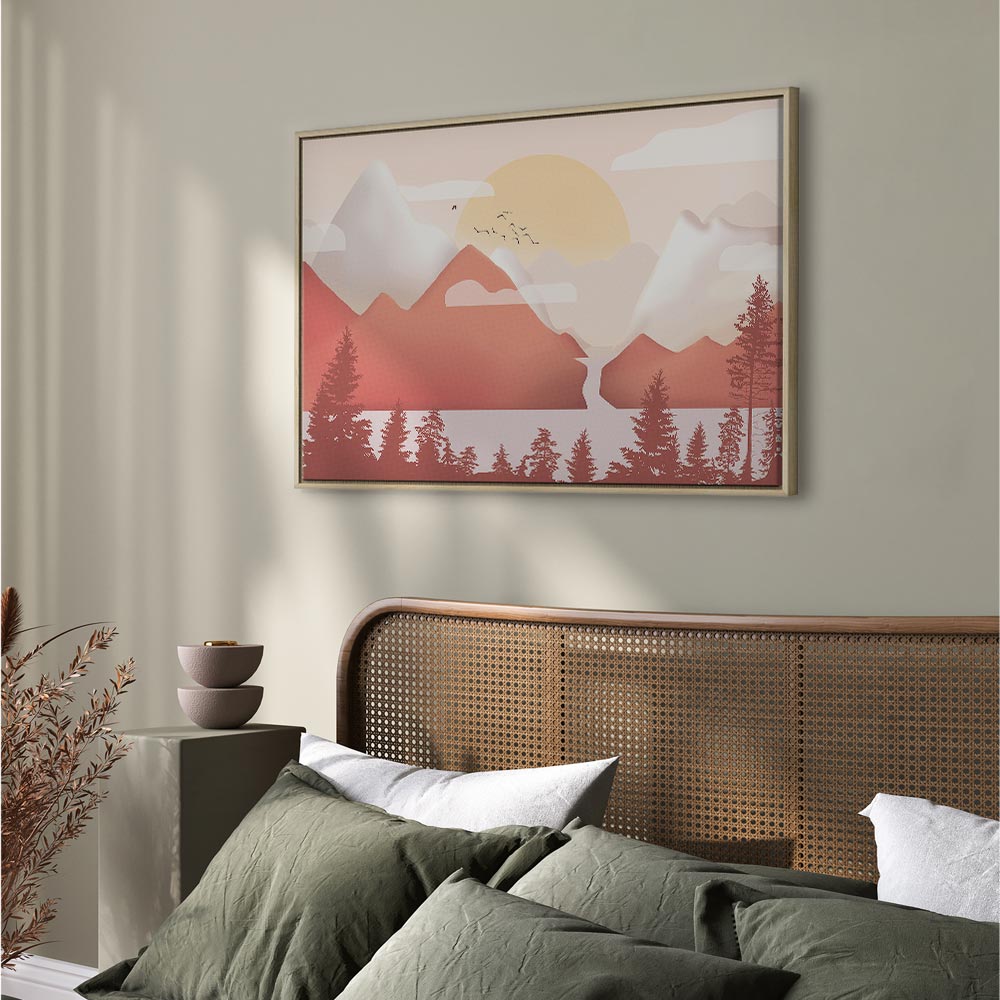 Sunset Lake Birds Landscape Canvas Print