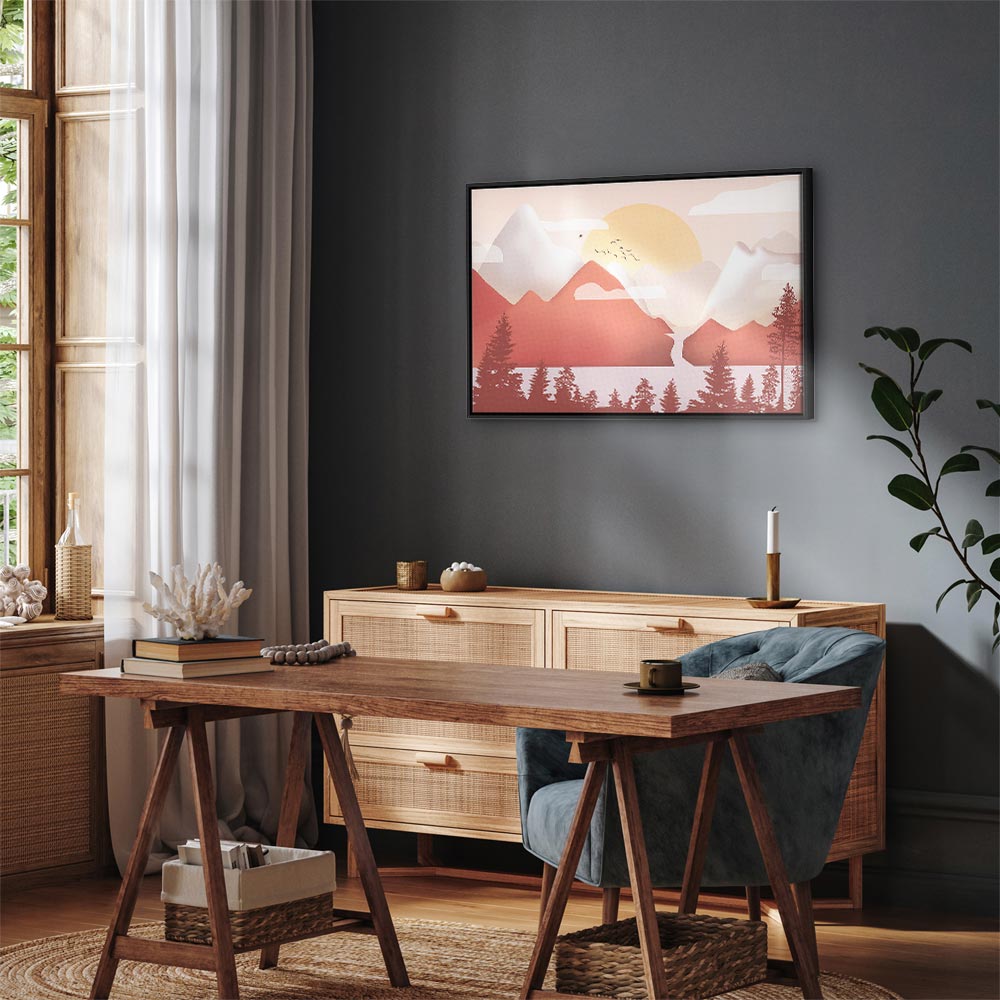 Sunset Lake Birds Landscape Canvas Print