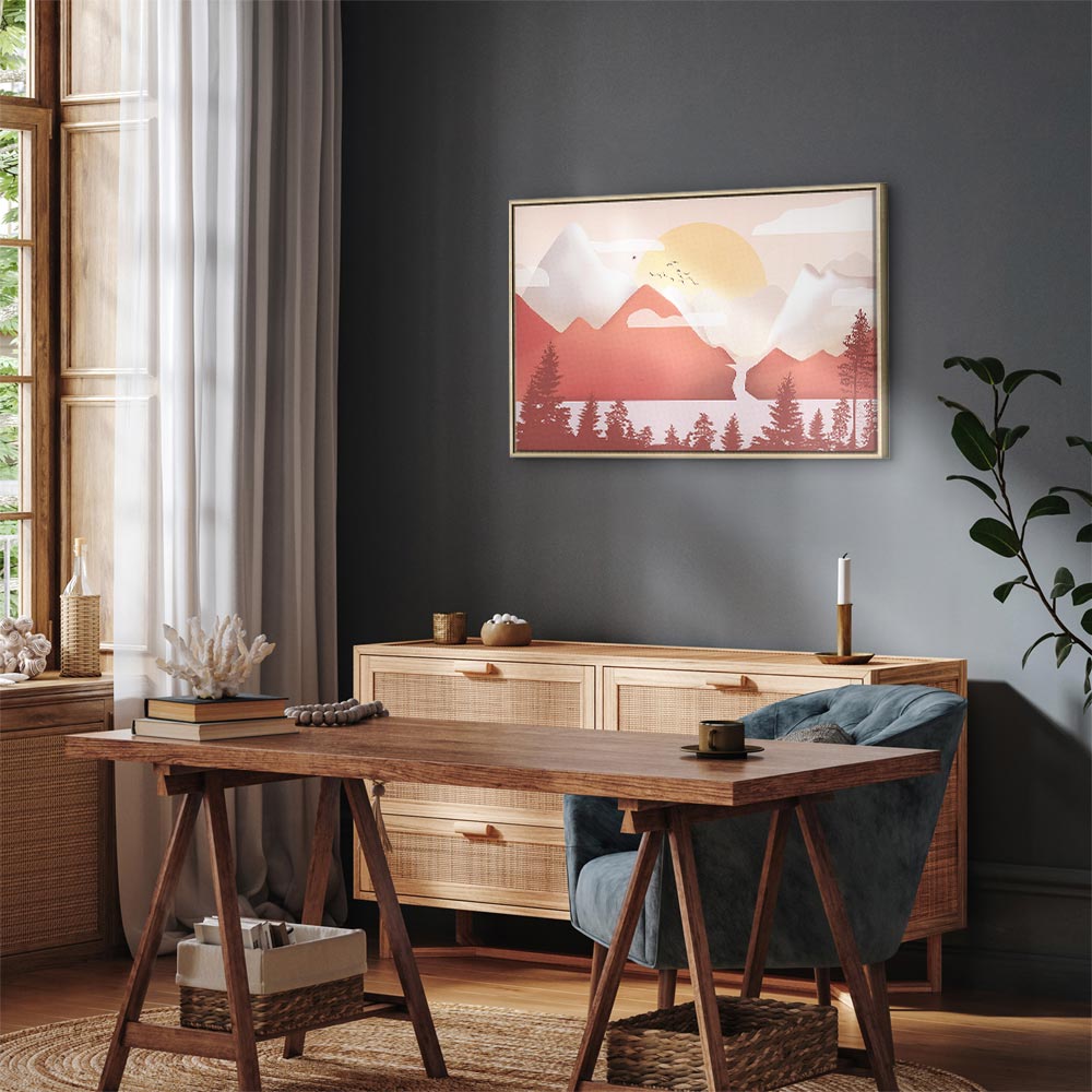 Sunset Lake Birds Landscape Canvas Print