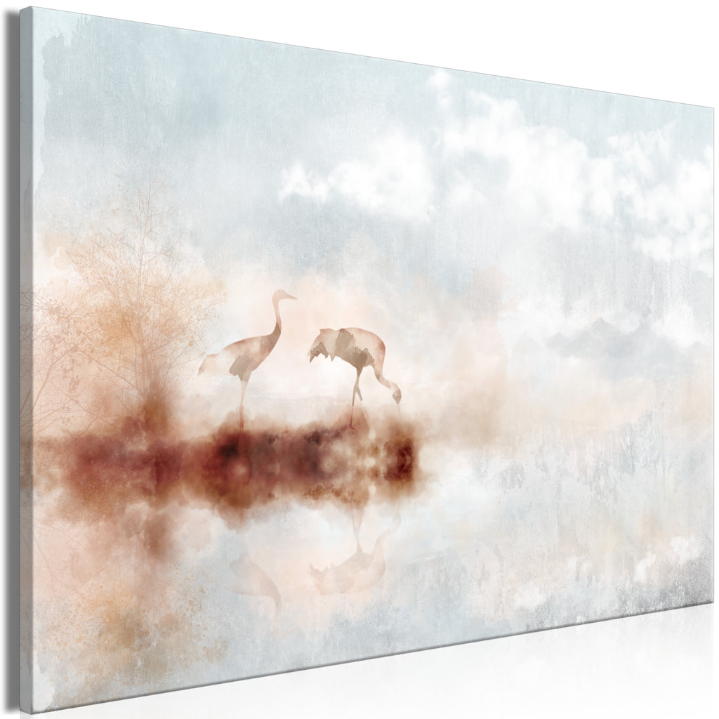 Canvas Print Cranes in the Morning Wide