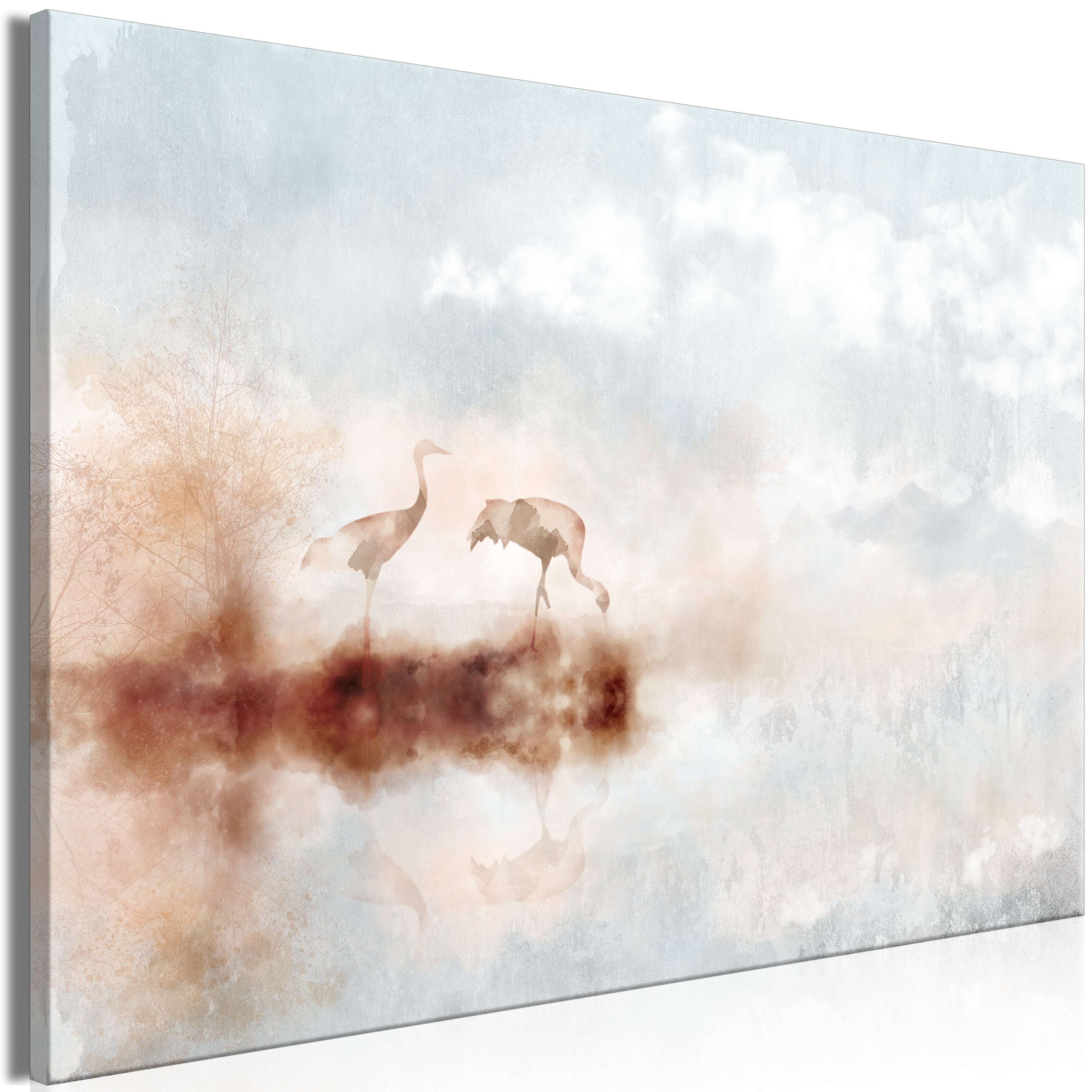 Canvas Print Cranes in the Morning Wide