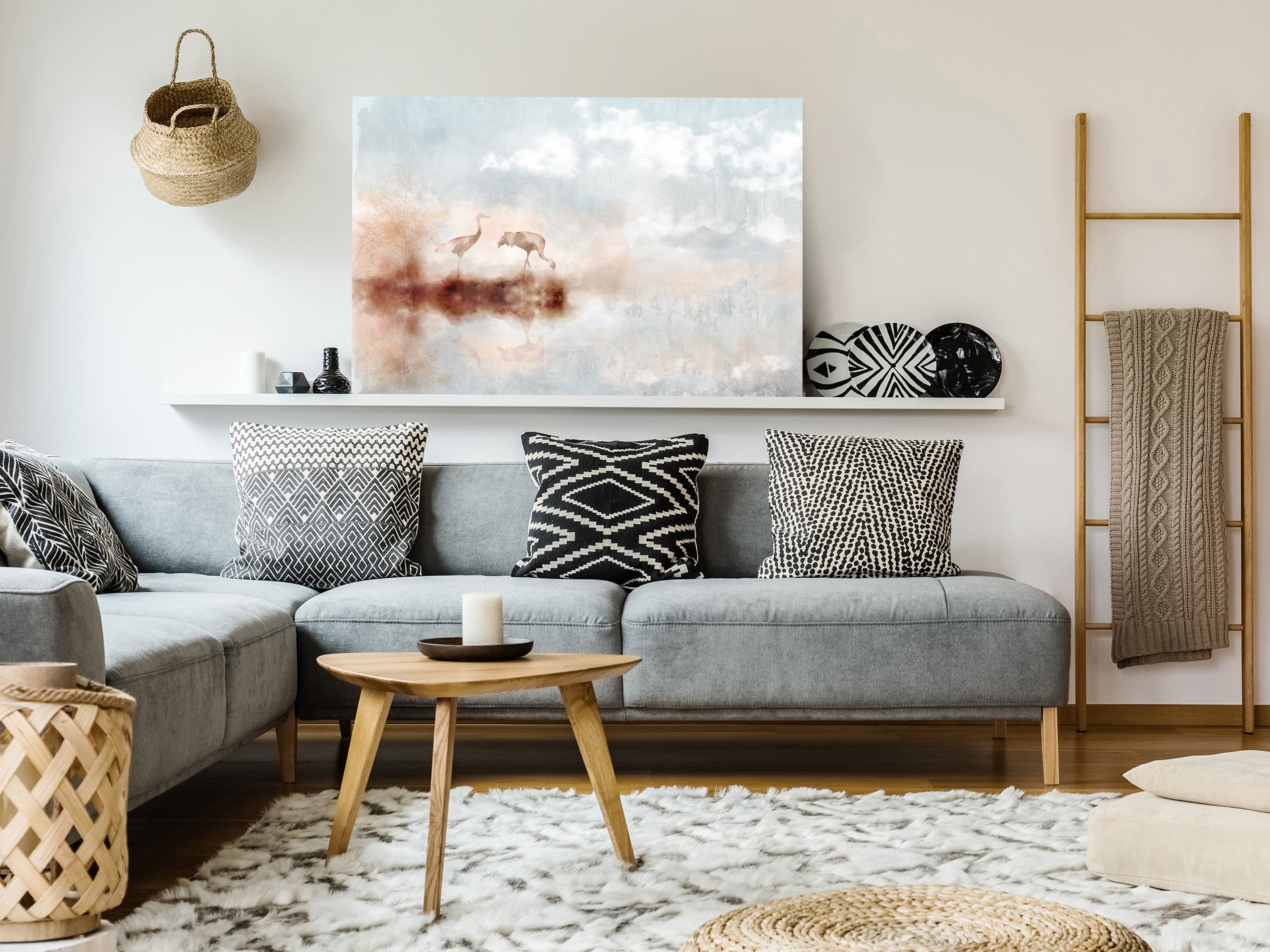 Canvas Print Cranes in the Morning Wide