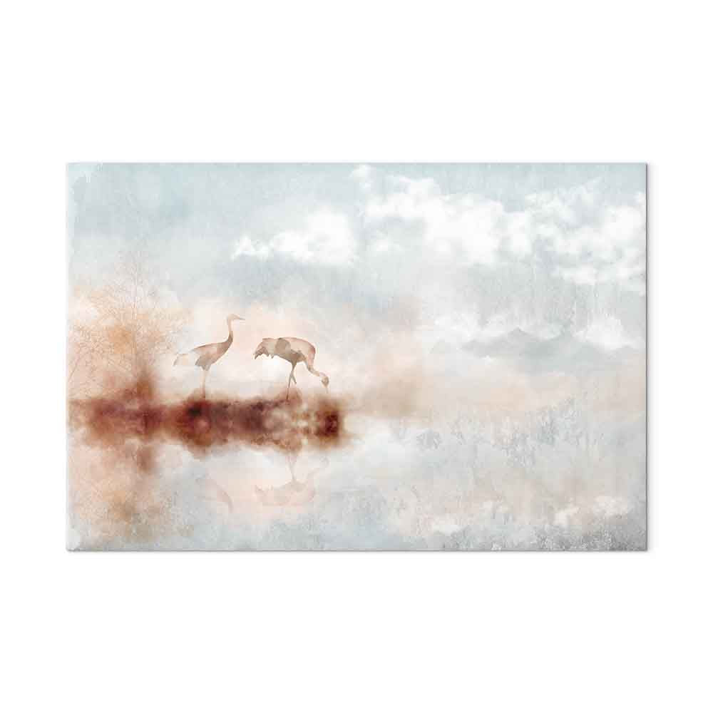 Morning Cranes Landscape Canvas Print