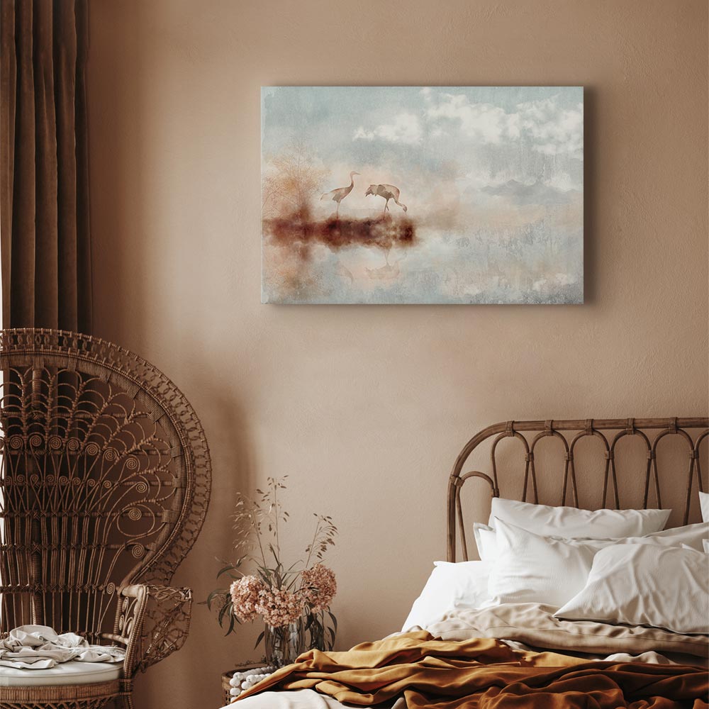 Morning Cranes Landscape Canvas Print