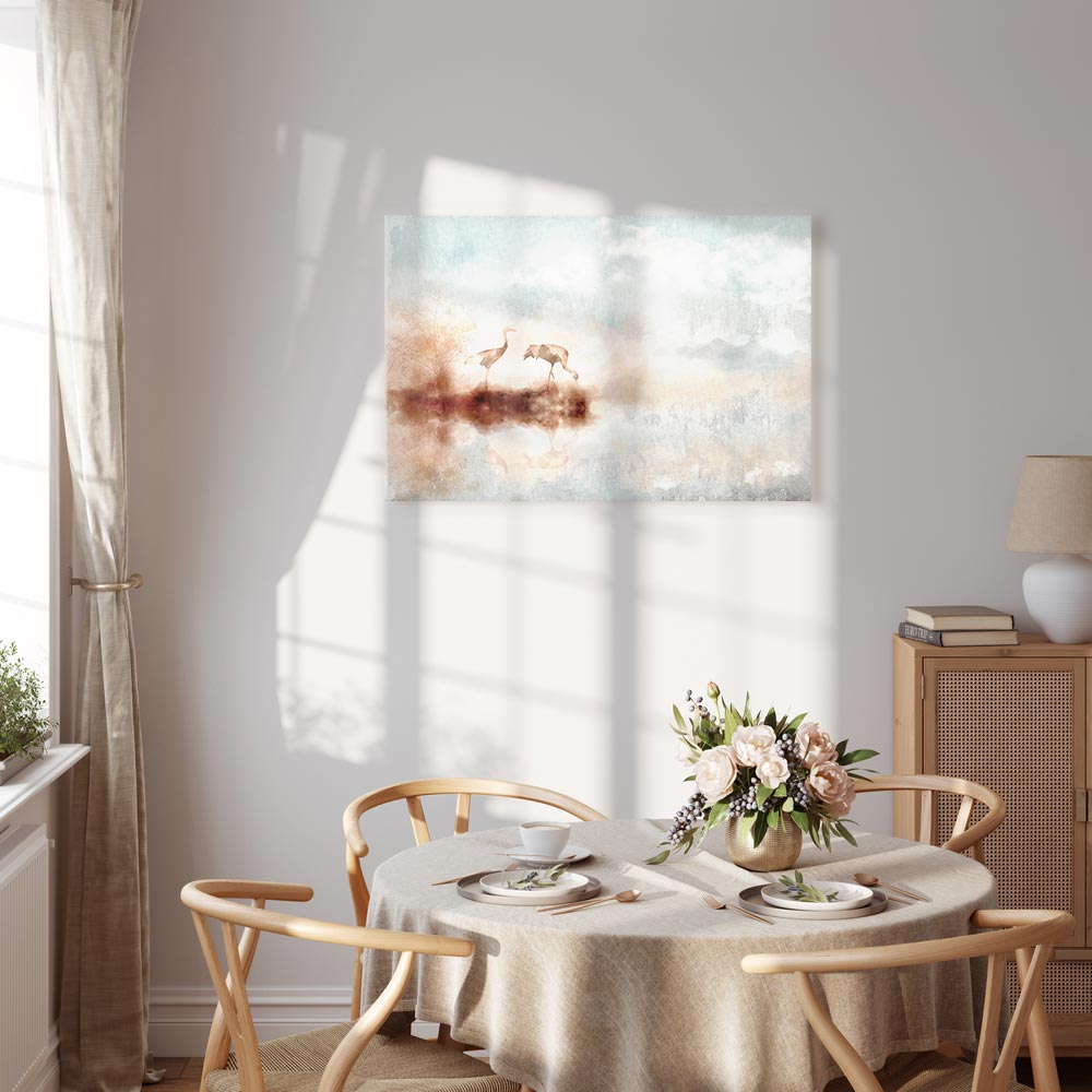 Morning Cranes Landscape Canvas Print