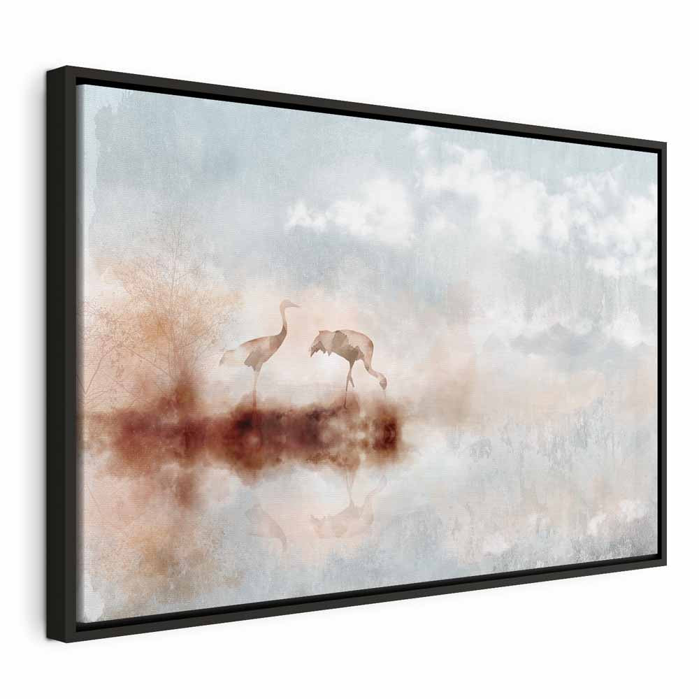 Morning Cranes Landscape Canvas Print