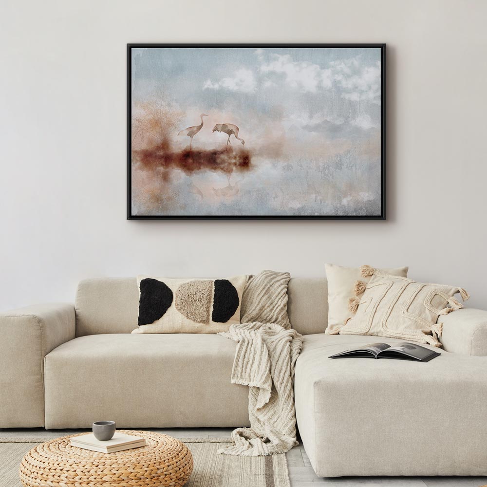 Morning Cranes Landscape Canvas Print