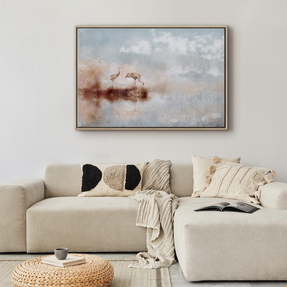 Morning Cranes Landscape Canvas Print