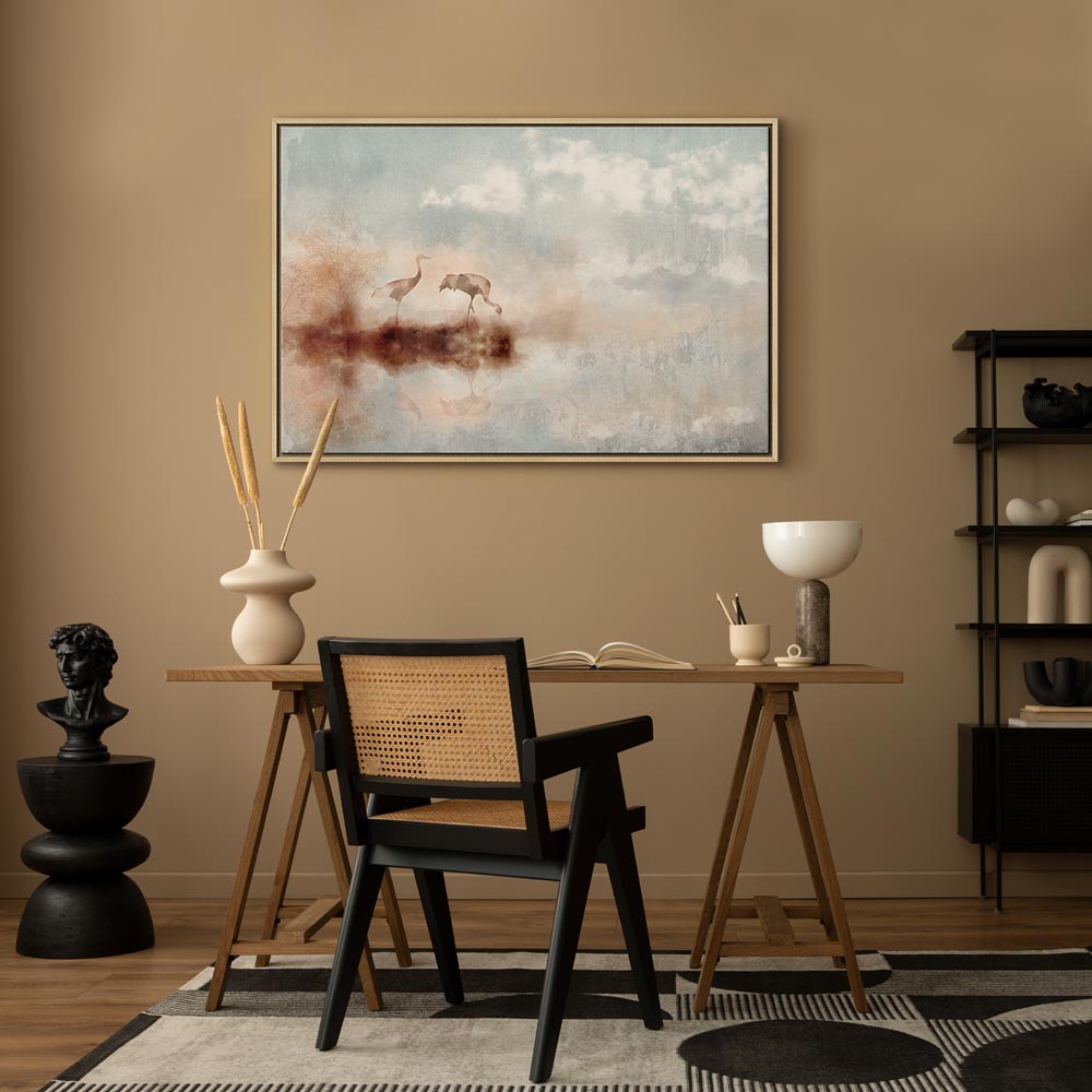 Morning Cranes Landscape Canvas Print