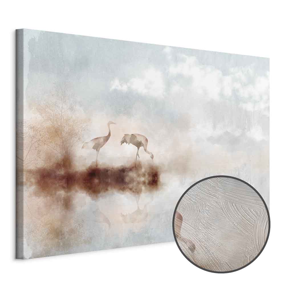 Morning Cranes Landscape Canvas Print