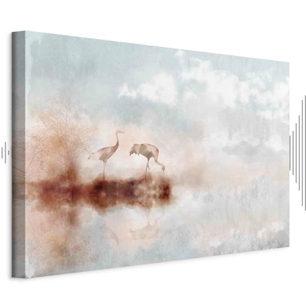 Morning Cranes Landscape Canvas Print