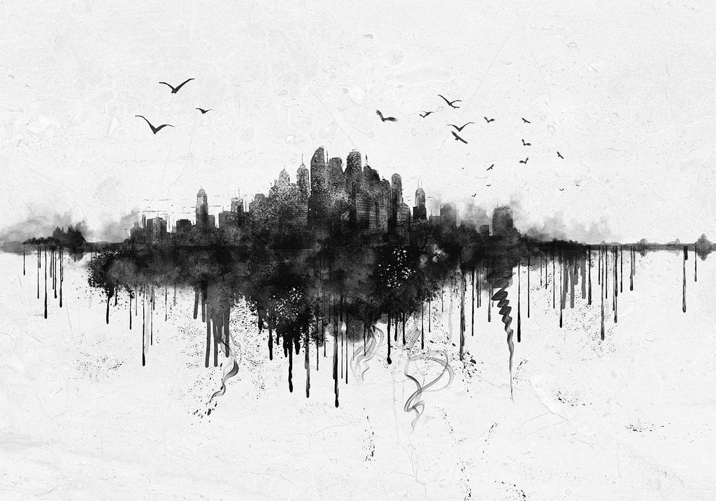 Wall Mural - Big City Skyline in Black Watercolour