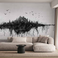 Abstract Black City Skyline Panorama Wall Mural