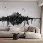 Wall Mural - Big City Skyline in Black Watercolour