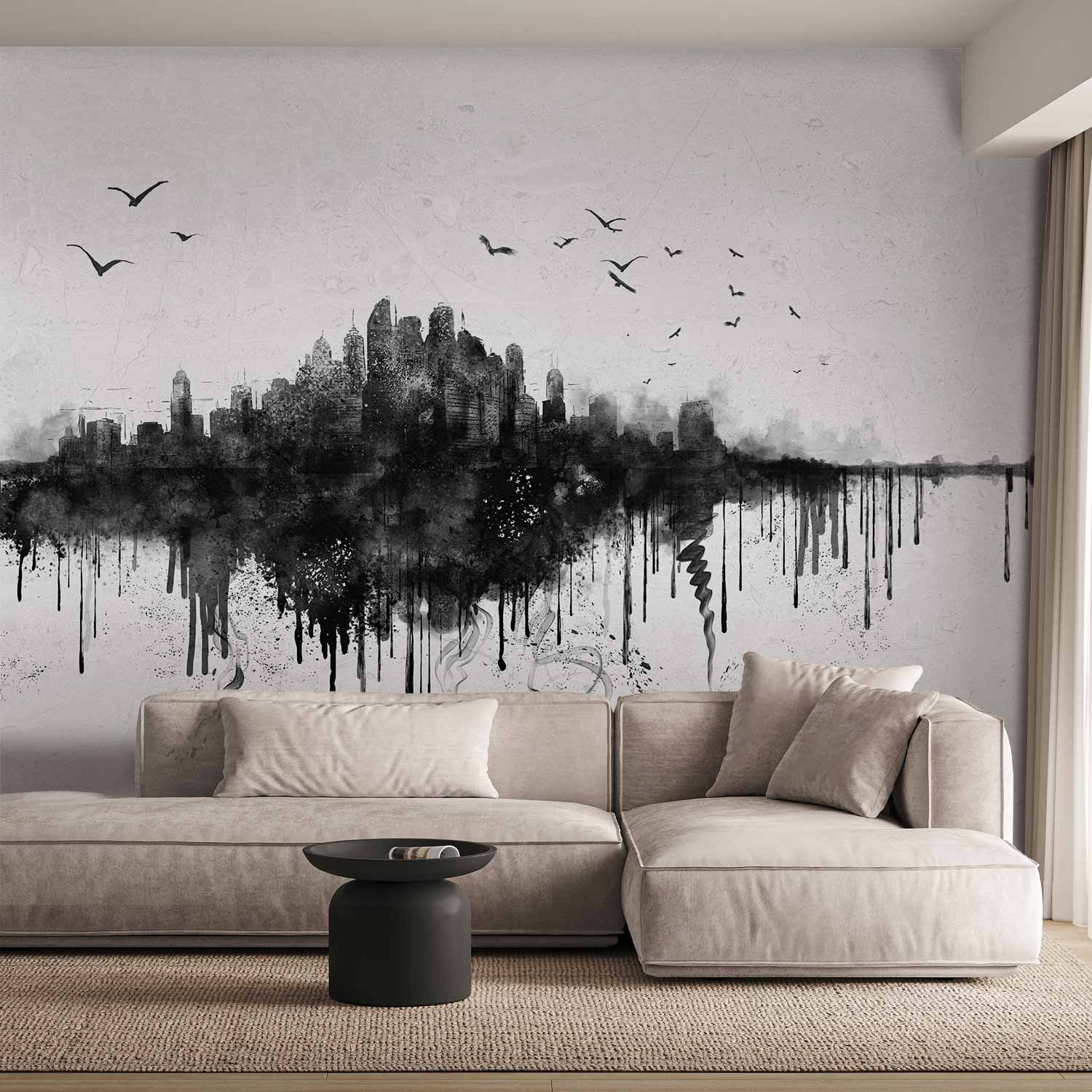 Wall Mural - Big City Skyline in Black Watercolour