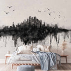Abstract Black City Skyline Panorama Wall Mural