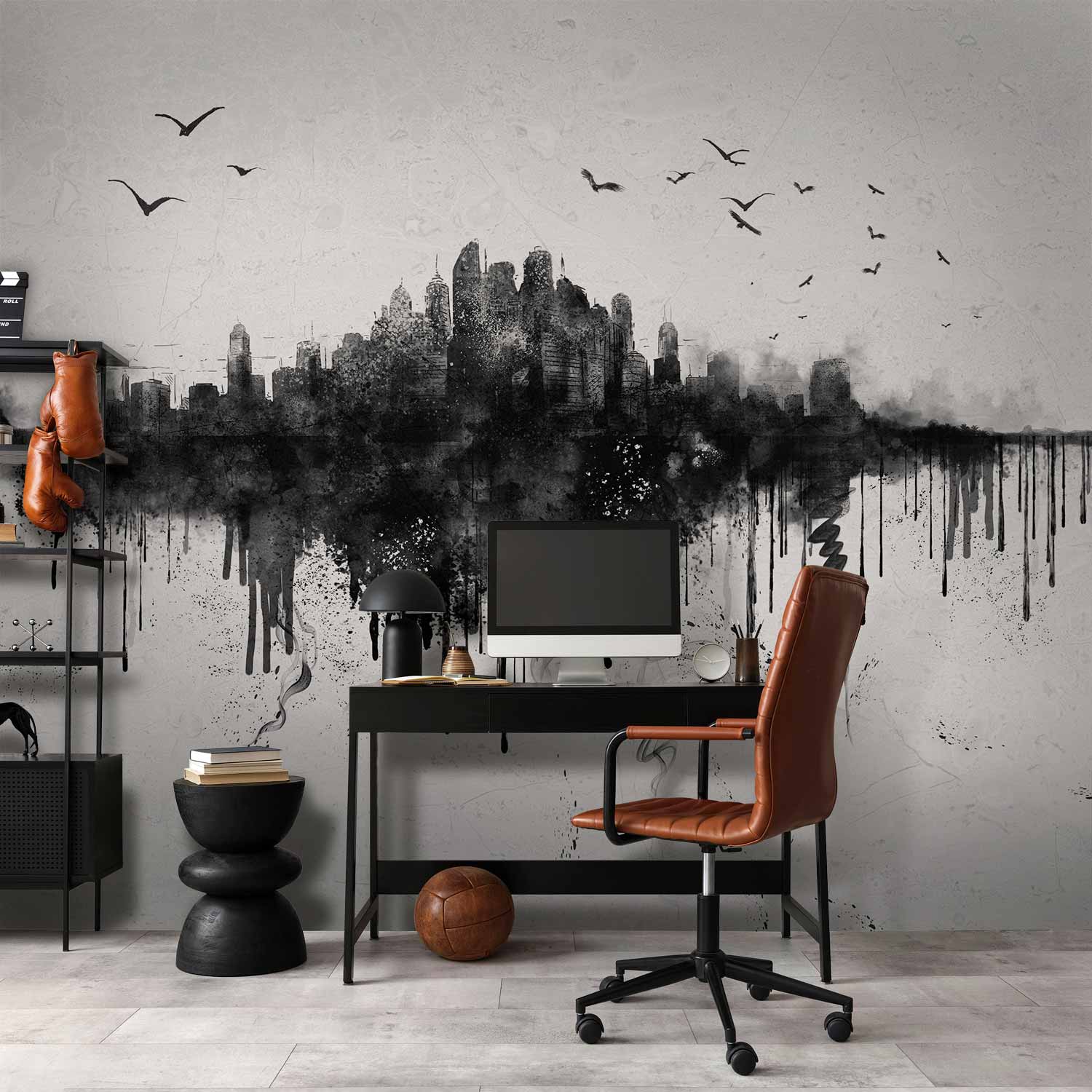 Abstract Black City Skyline Panorama Wall Mural