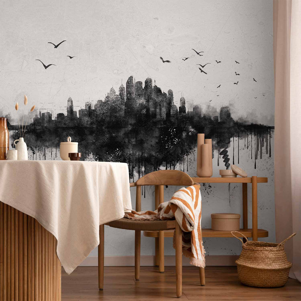 Wall Mural - Big City Skyline in Black Watercolour