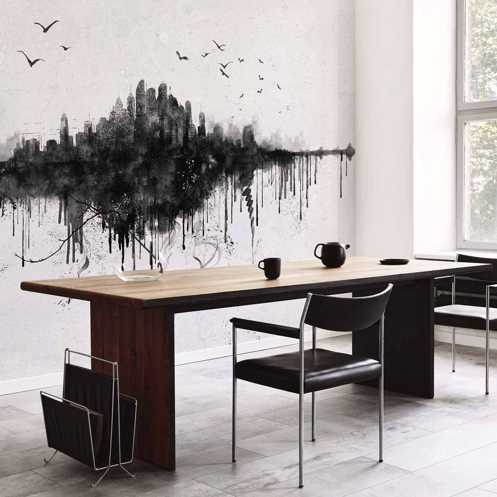 Abstract Black City Skyline Panorama Wall Mural