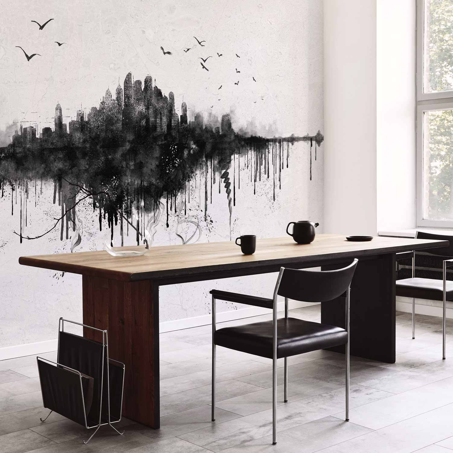 Abstract Black City Skyline Panorama Wall Mural
