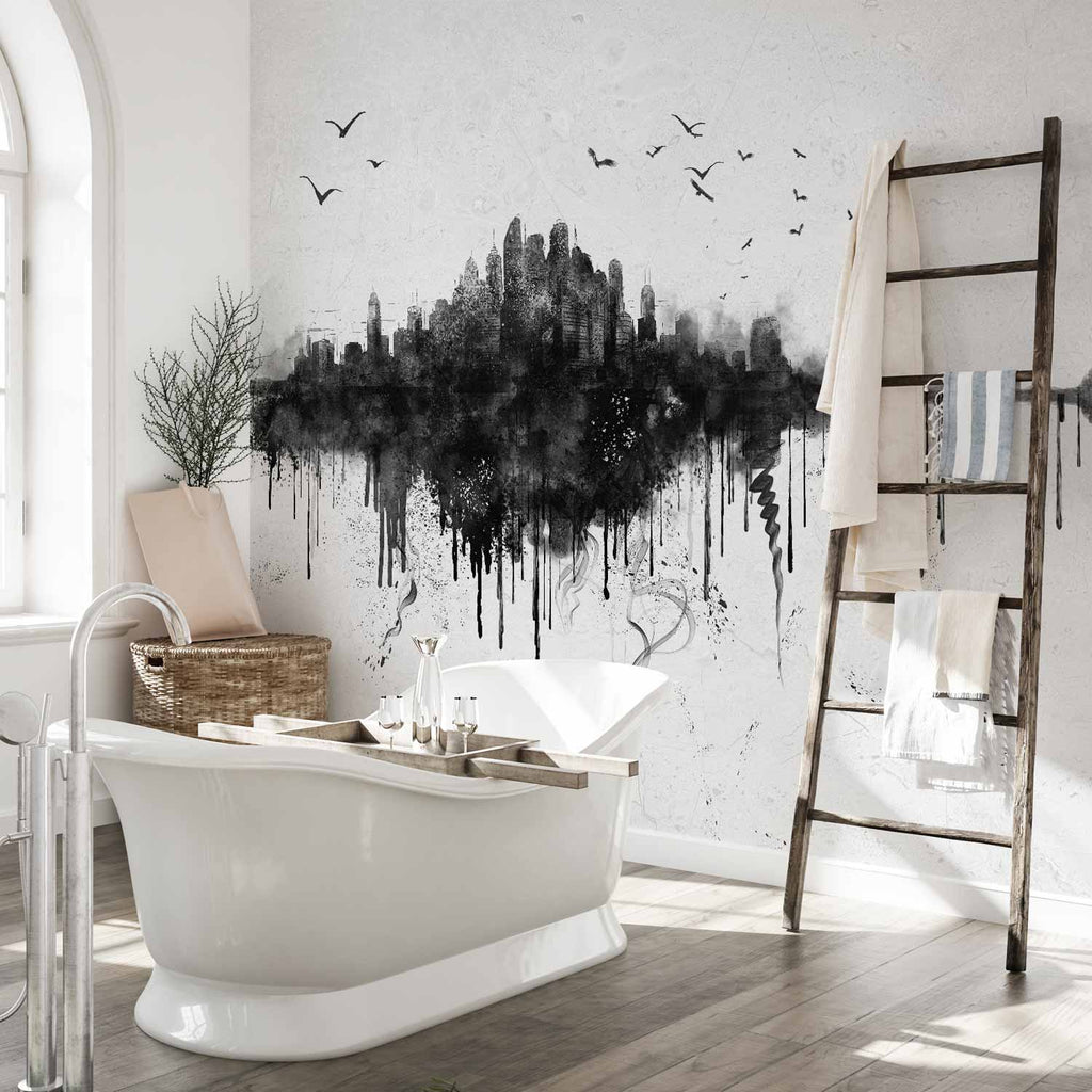 Abstract Black City Skyline Panorama Wall Mural