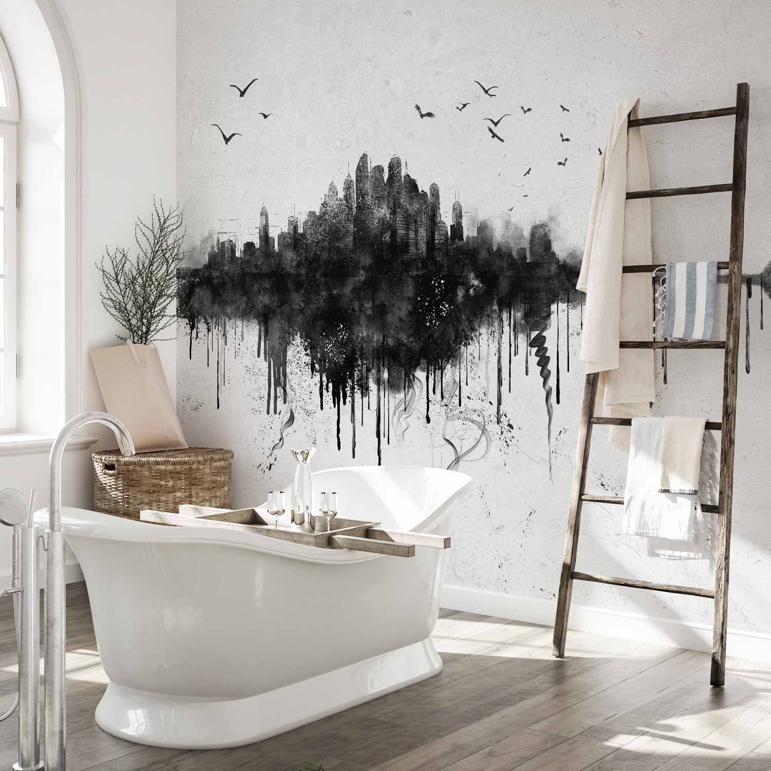 Abstract Black City Skyline Panorama Wall Mural