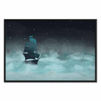 Night Ocean Waves and Ship Landscape Canvas Print