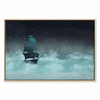 Night Ocean Waves and Ship Landscape Canvas Print