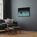 Night Ocean Waves and Ship Landscape Canvas Print