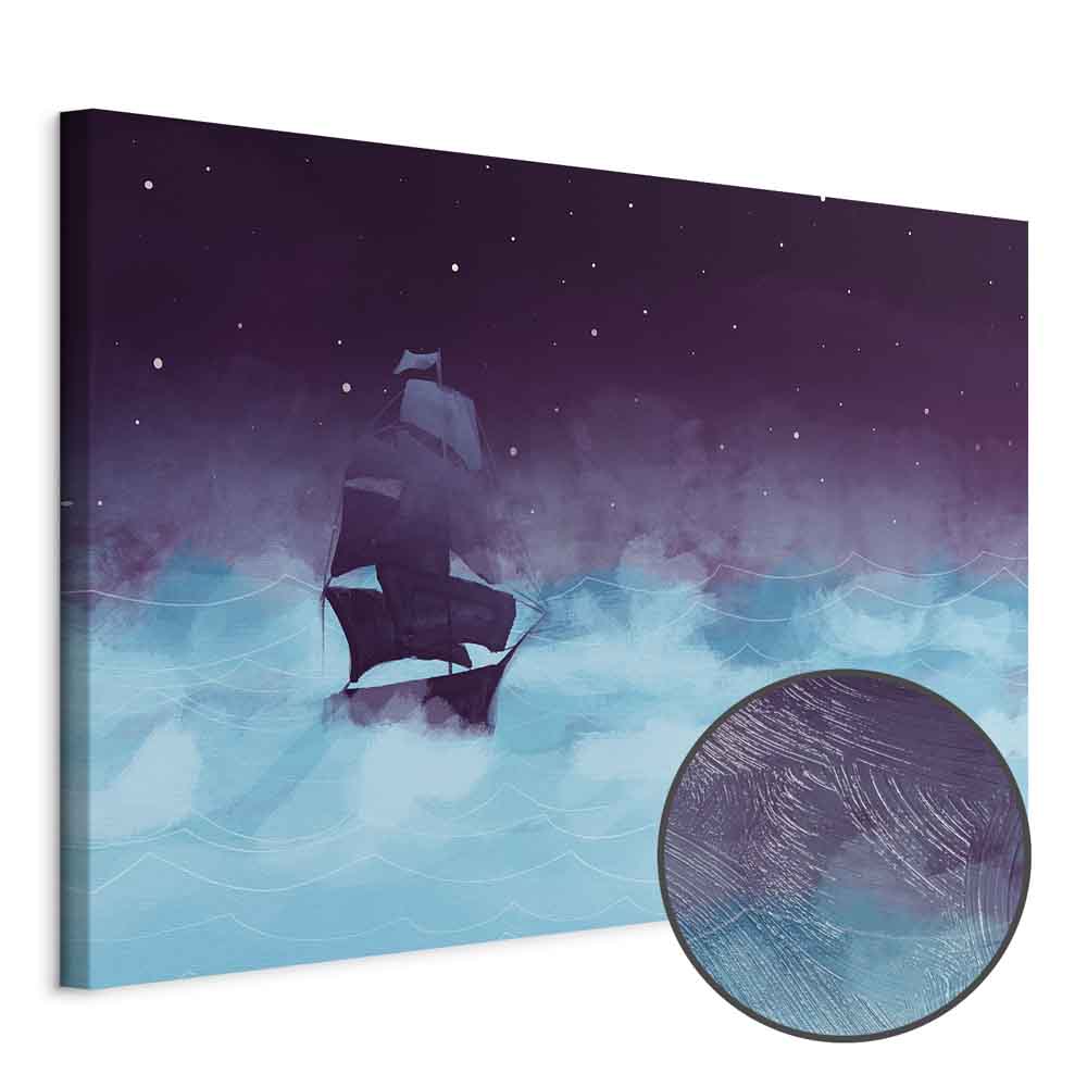 Night Ocean Ship and Stars Landscape Canvas Print