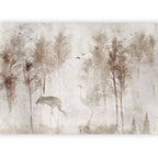 Wall Mural - Among the trees landscape in grey tones with birds