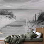 Black and White Beach Sea Wall Mural