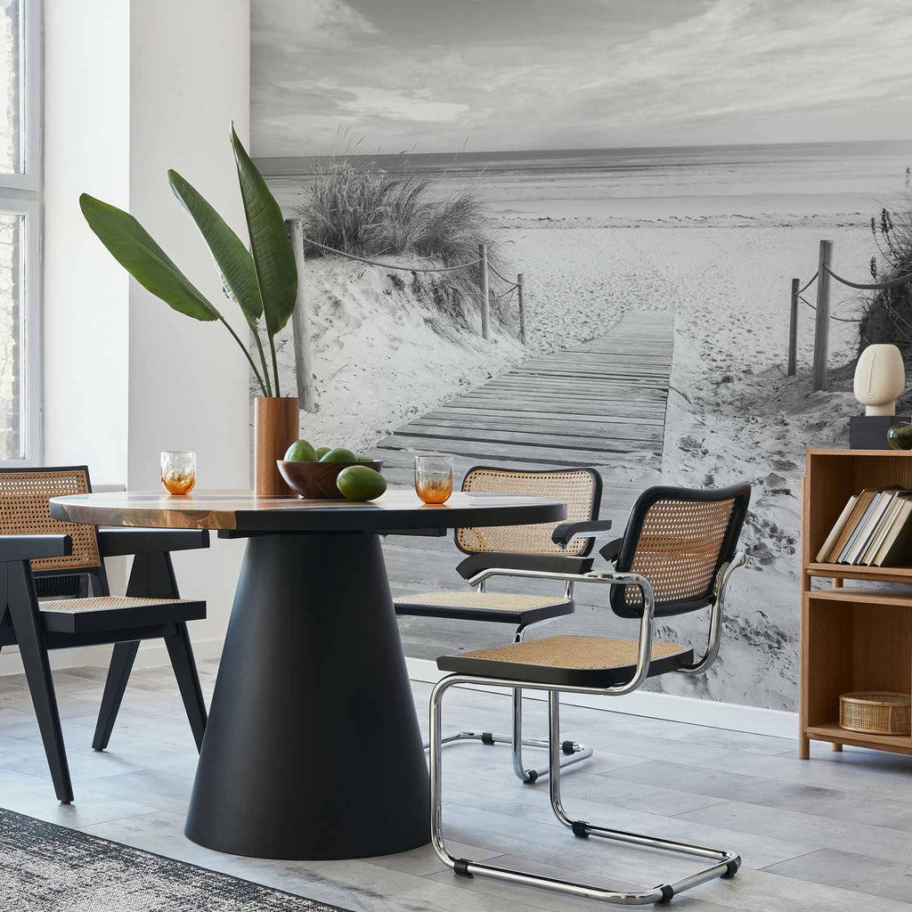 Black and White Beach Sea Wall Mural