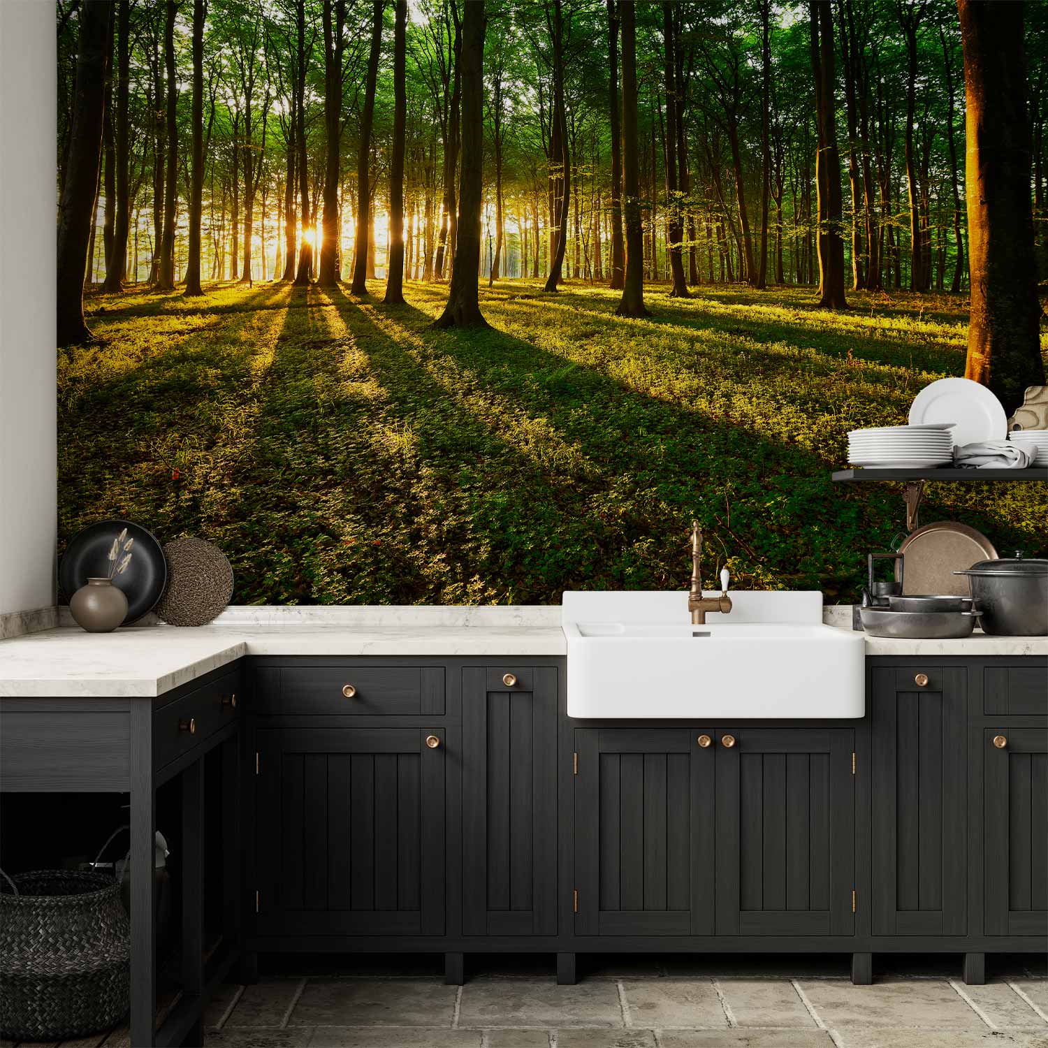 Morning Forest Green Nature Wall Mural