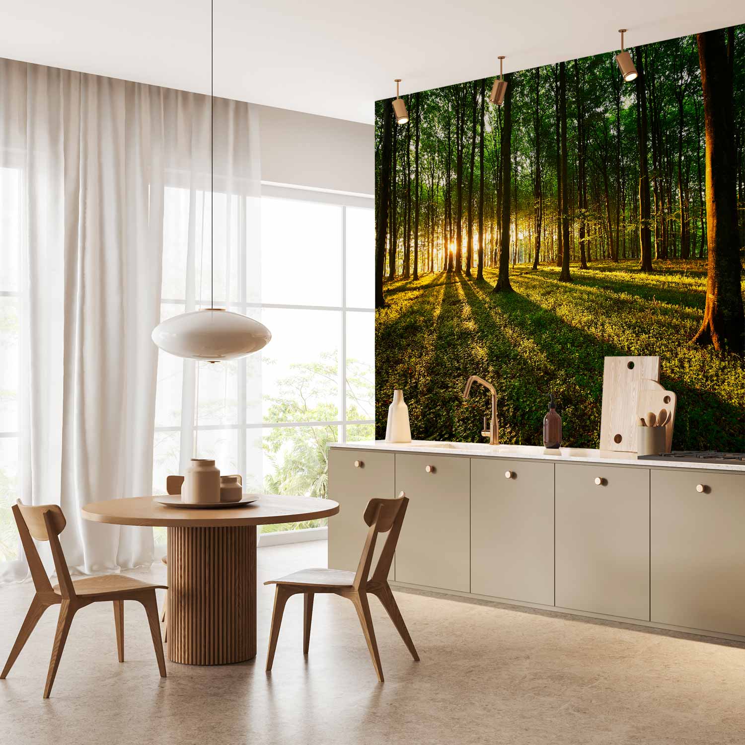 Morning Forest Green Nature Wall Mural