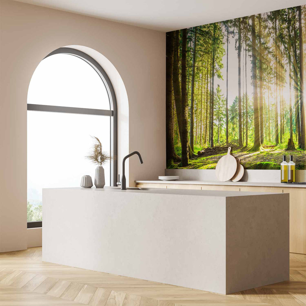 Misty Forest Trees Wall Mural