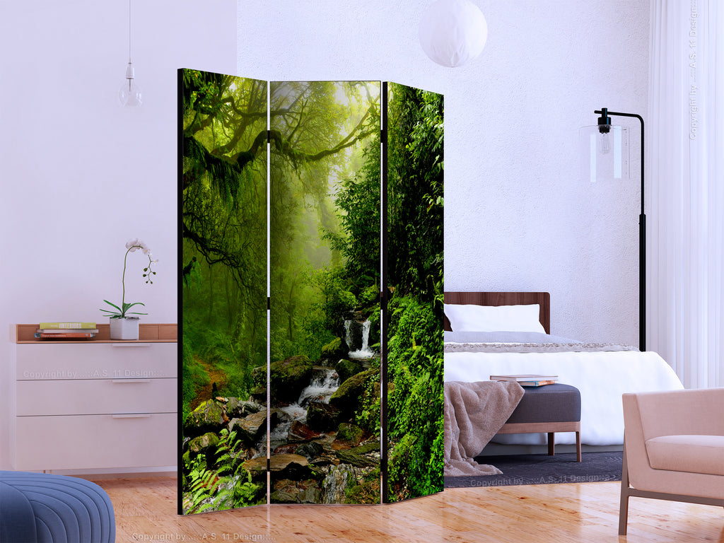Forest Waterfall Green 3-Panel Room Divider