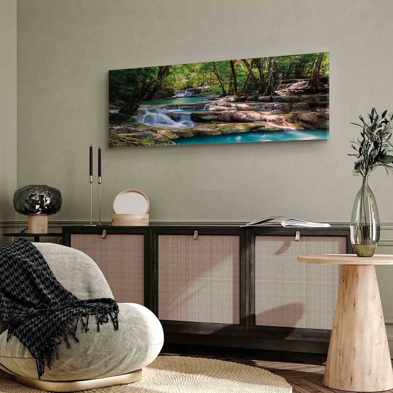 Forest Waterfall River Landscape Canvas Print