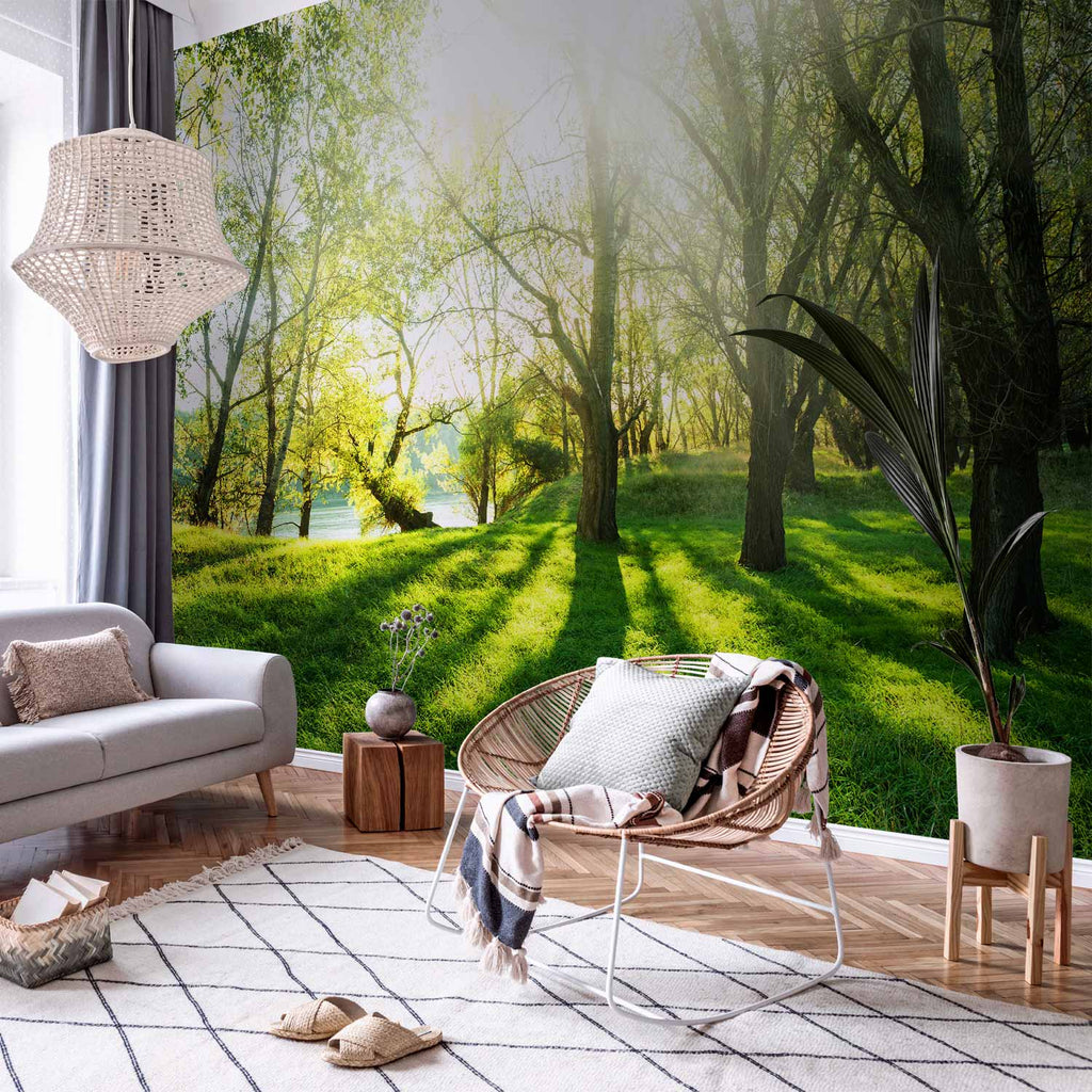 Sunny Green Forest Landscape Wall Mural