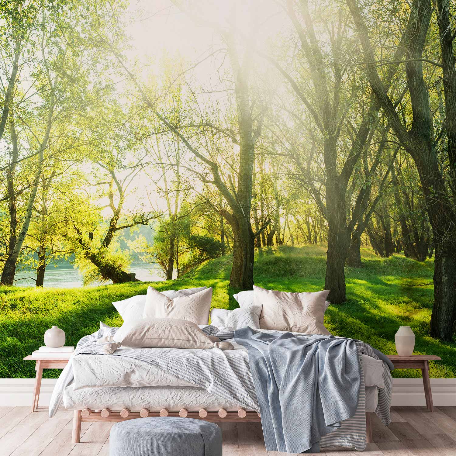 Sunny Green Forest Landscape Wall Mural