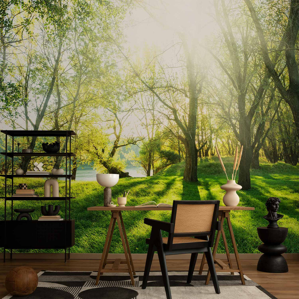 Sunny Green Forest Landscape Wall Mural