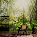 Sunny Green Forest Landscape Wall Mural