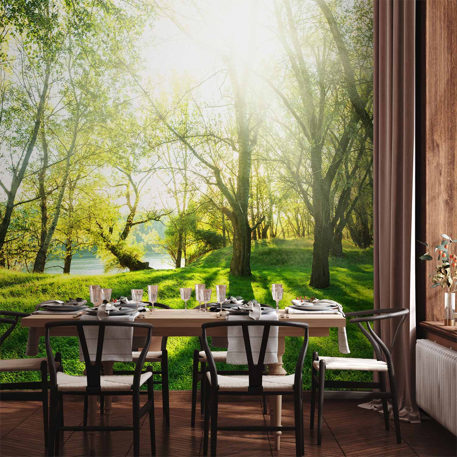 Sunny Green Forest Landscape Wall Mural