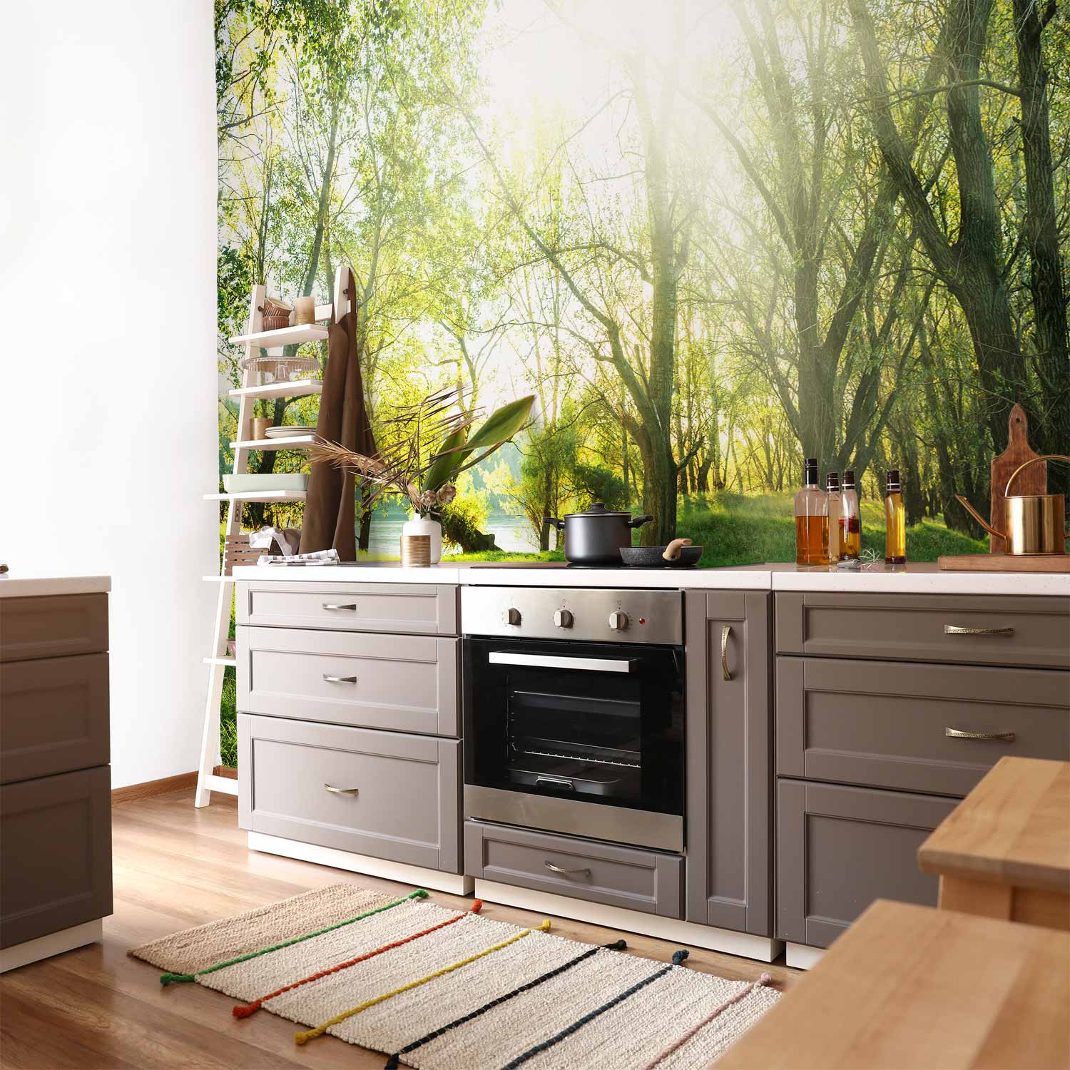 Sunny Green Forest Landscape Wall Mural