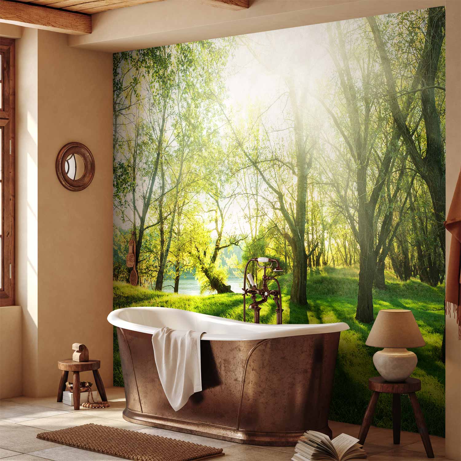 Sunny Green Forest Landscape Wall Mural
